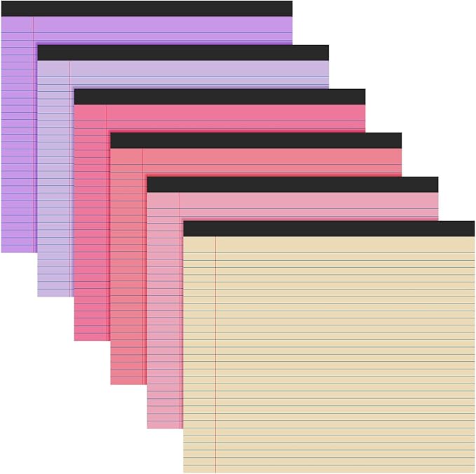 Lincia 6 Pcs 11" x 9.5" Legal Pads College Ruled Notepad Landscape Notebook Horizontal Lined Notebook 80 Gsm Assorted Colors Paper Pastel Writing Pads for School Office, 40 Sheet (Happiness Color)