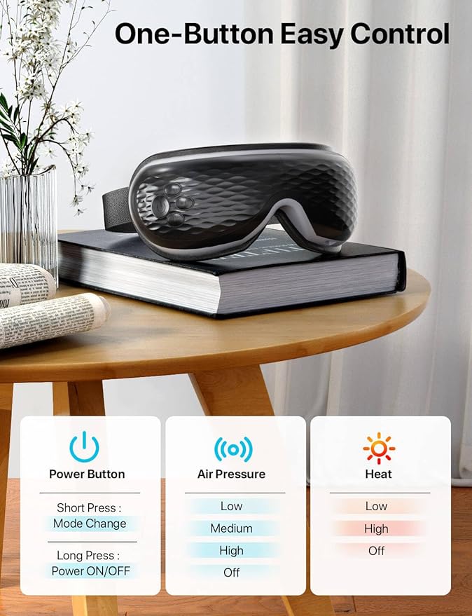 ALLJOY Eye Massager with Heat, Compression, Bluetooth, Heated Eye Mask with Music, Relieve Fatigue, Improve Sleep, Reduce Stye Eyes, Gifts for Dad, Friends and Mom(Black)