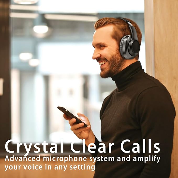 JUNAN Bluetooth Headphones Over-Ear,Foldable,Wireless and Wired Headset,Deep Bass,HiFi Stereo Audio,Low Latency Headphone,Built-in Microphone,SD/TF,FM Radio for Cellphone,PC,TV,etc.