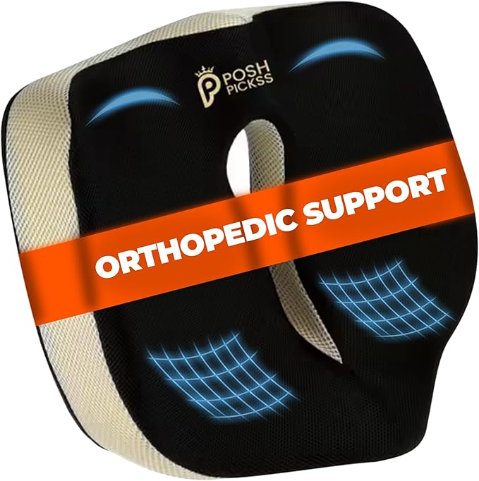 Patented 55D Memory Foam Seat Cushion– Ergonomic Office Chair Cushion for Sciatica Relief, Car Seat Cushion for Long Driving – Coccyx Pillow for Tailbone Pain, Pressure Relief for Hip, All Day Comfort