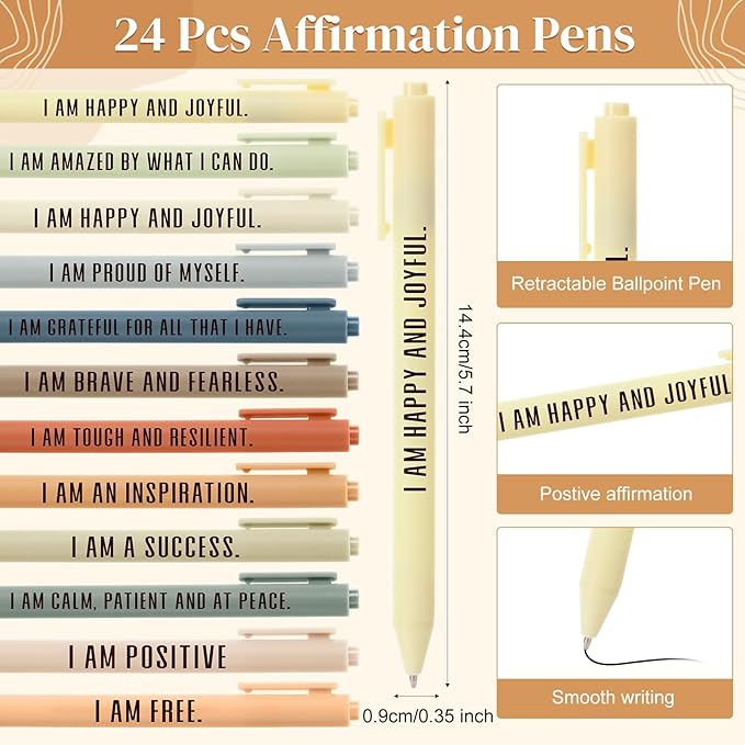 Kosiz 48 Pcs/24 Set Positive Affirmation Gifts Gratitude Spiral Notebooks with Pens Motivational Encouragement Notepads Daily Affirmations Journal for Women (Boho)