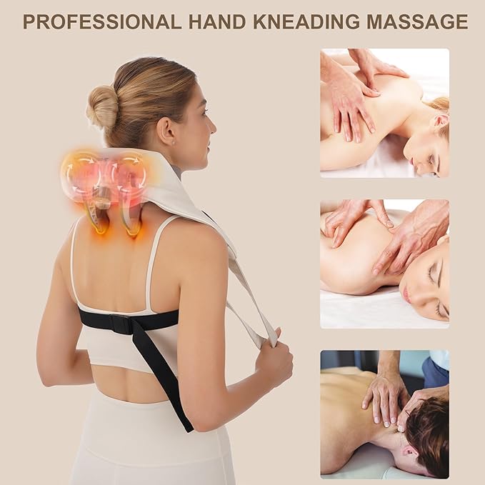 Electric Neck and Shoulder Massager with Heat, Cordless Kneading Back Trapezius Shiatsu Massage Pillows for Pain Relief Deep Tissue Gift Ideals