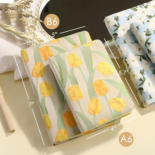 Pocket Notebook, A6, 4x6, Small Embroidered Journal, Cute Notebook, Lay Flat, Hardcover, Lined Notebook & Sketchbook, Note Taking Notebook, Beautiful Journal for Women, Tulip Flower