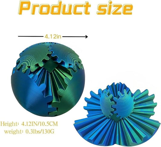 Gear Ball, 4.2in 3D Printed Gear Ball Spin Ball Cube Fidget Toys, Gear Sphere, Gear Ball Fidget Toy, Stress Ball, GearSphere Desk Toy, Fidget Balls, Gear Toy for Anxiety Relaxing (Laser Green Blue)