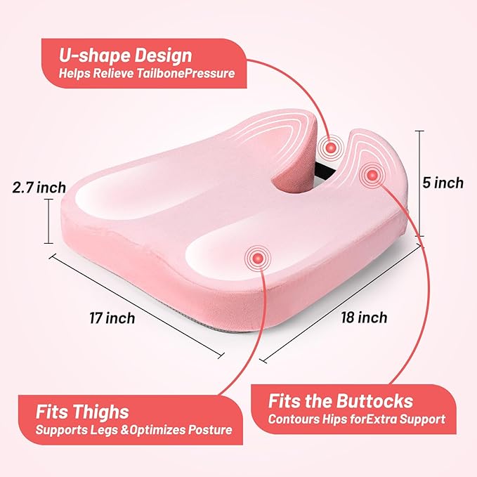 Large Memory Seat Cushion,Car Seat Cushion are Used to Relieve Sciatica, Suitable for Offices, Cars, Wheelchairs, Multi-Purpose (Pink)