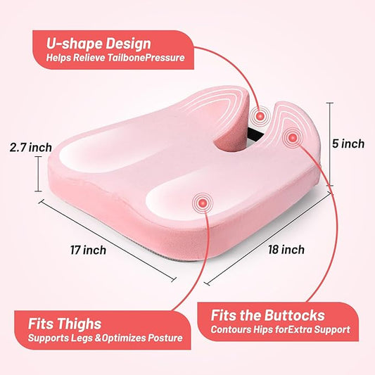 Large Memory Seat Cushion,Car Seat Cushion are Used to Relieve Sciatica, Suitable for Offices, Cars, Wheelchairs, Multi-Purpose (Pink)