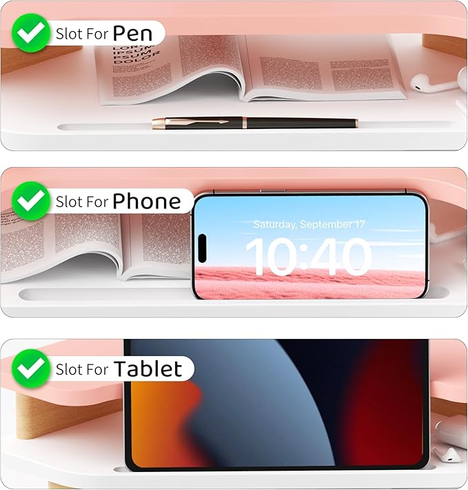 Monitor Stand Riser,2 Tier Corner Wood Monitor Stand Sturdy Computer Stand Multi-Purpose Desktop Storage Stand for Laptop,PC,iMac,Printer,Computer,Pink