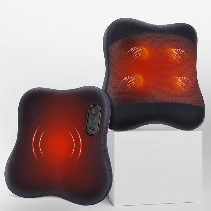 KINGJOY 2-in-1 Cordless Shiatsu Back Massager with Heat, Upgraded 4D Liftable Massage Nodes & Dual-Side Heating, Deep Tissue Kneading for Back Pain Relief, Gift for Women Men, Home Office Use