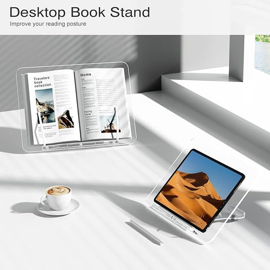 Acrylic Book Stand, Angle Adjustable Book Display Stand,Foldable Cookbook Stand, Lightweight Book Holder for Magazines, Laptop, Recipe, Textbook