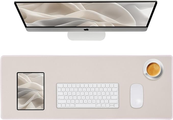 Waterproof Large Gaming Mouse Pad with Durable Stitched Edges, Non-Slip Rubber Base, Smooth Surface Mouse Mat Desk Pad for Home Office Gaming, 31.5"x11.8"x0.12", Beige