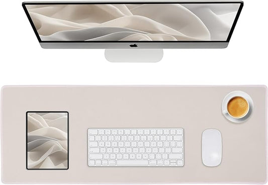 Waterproof Large Gaming Mouse Pad with Durable Stitched Edges, Non-Slip Rubber Base, Smooth Surface Mouse Mat Desk Pad for Home Office Gaming, 31.5"x11.8"x0.12", Beige