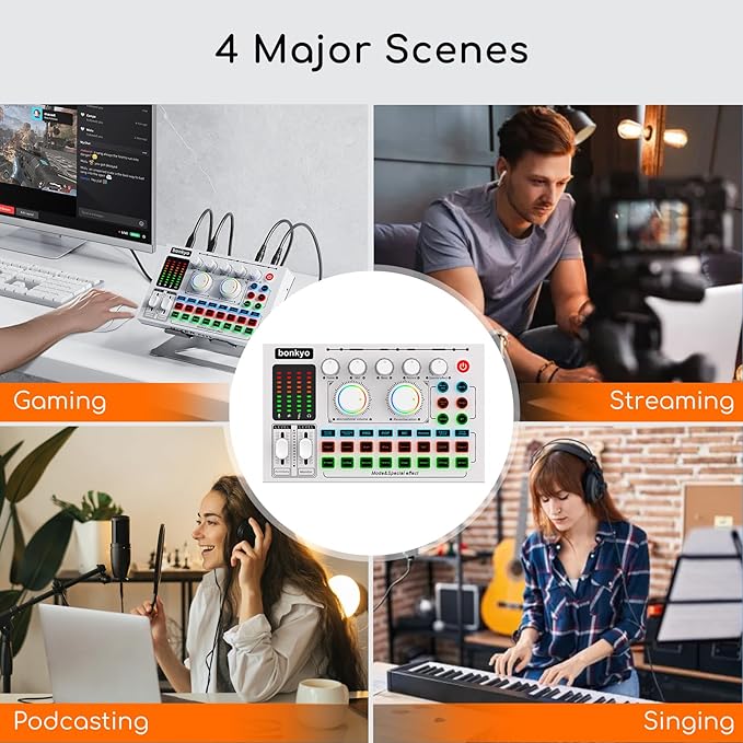F999MAX Live Sound Card, RGB Lighting Effects, Professional Audio Mixer & Noise Reduction, Metal Body & Indicator Panel, Audio Interface & Voice Changer, DJ Mixer for Live/Gaming/Podcasting/Karaoke
