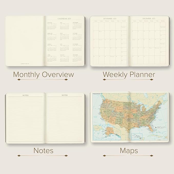 Gallery Leather Large Weekly Monthly Planner 2025, Elegantly Bound Calendar Planner and Notebook with Stylish Gold-Gilded Page Edges, 12 Months - Acadia Wild Rose - 9.75 x 7.5 "