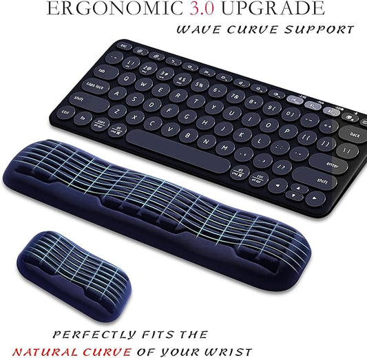 UnivoColors Compact-Sized Keyboard & Mouse Wrist Rest Set-Ergonomic 3.0 Upgrade with Wave Curve Support,Non-Slip Base,Perfect for Work & Gaming(Navy)