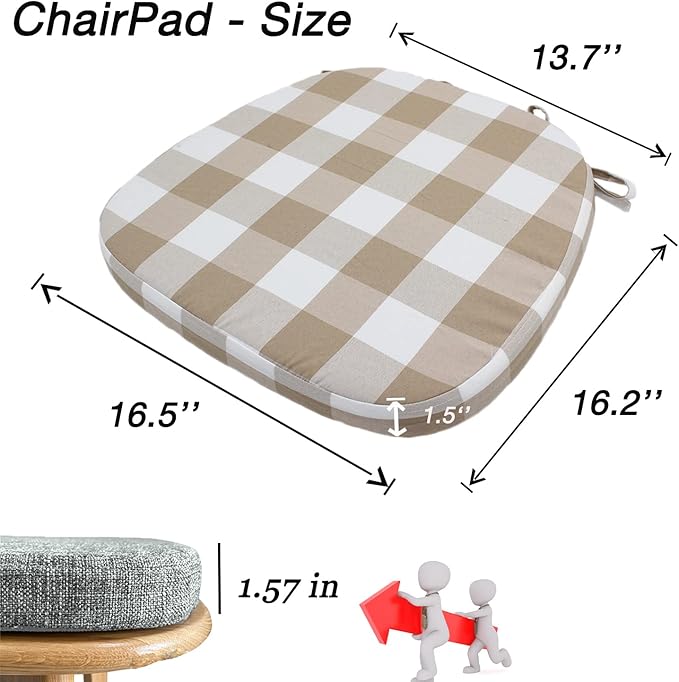 Chair Cushion with Ties for Dining Chairs - Memory Foam Non Slip Kitchen Chair Pad and Seat Cushion with Machine Washable Cover [16.5 x 16.2 Inches] - (Brown White,1)