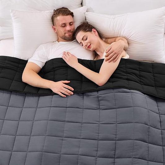 King Size Weighted Blanket for Adults (30 lbs, 80” x 87”, Grey& Black) Cooling Heavy Blanket for Sleeping Perfect for 290-310 lbs, Breathable Blanket for Adults & Couple All Season, Machine Washable