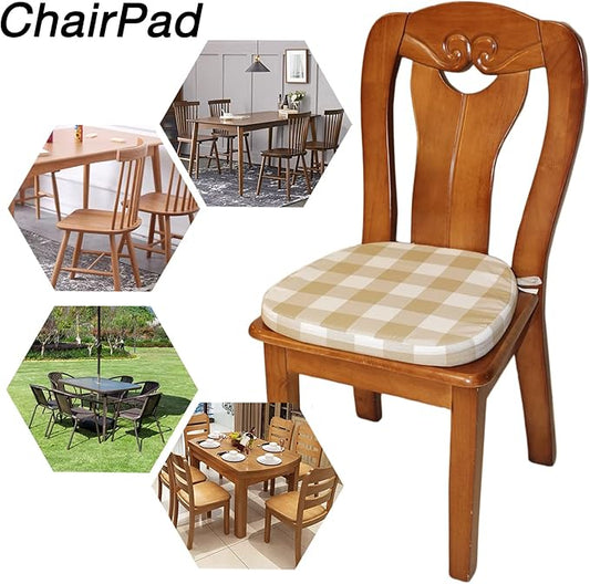 Chair Cushion with Ties for Dining Chairs - Memory Foam Non Slip Kitchen Chair Pad and Seat Cushion with Machine Washable Cover [16.5 x 16.2 Inches] - (Brown White,1)