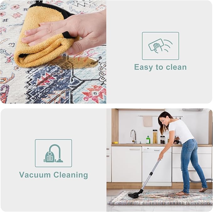 KIMODE Anti Fatigue Kitchen Mats, Boho Distressed Kitchen Rugs 20"x59"+20"x32", Non Slip Waterproof Kitchen Floor Mats, Comfort Foam Mats for Kitchen Floor Sink Laundry Office Desk Blue