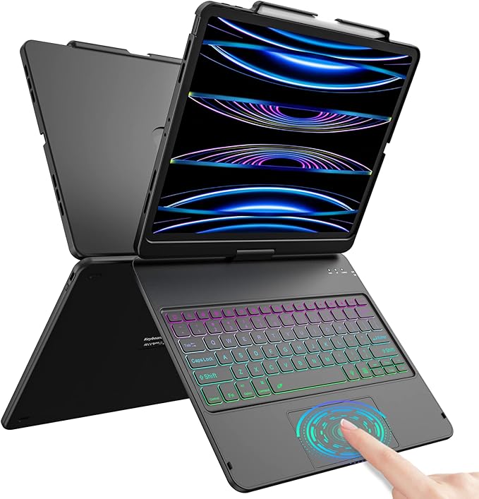 Keyboard Case for iPad Air 13 inch (M3/M2, 2025/2024), Backlit Keyboard for iPad Pro 12.9” inch (6th /5th/4th Gen/ 3rd Gen) - Touch Trackpad - 360° Protective Case with Pencil Holder for iPad Air 13