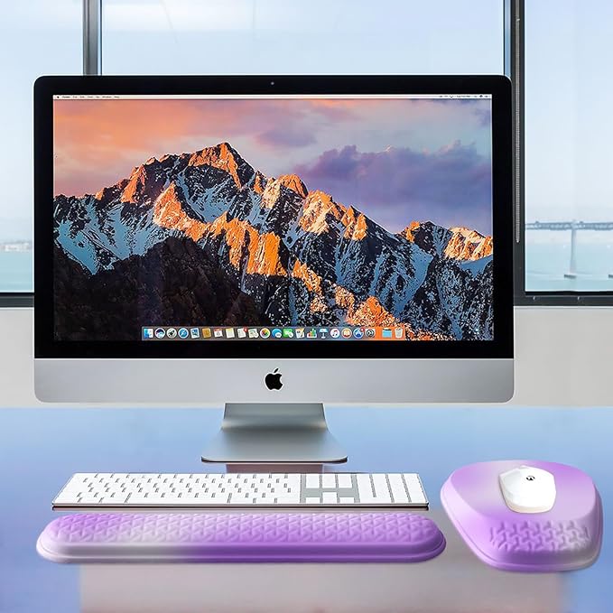Mouse Pad with Wrist Rest, Comfortable Memory Foam Wrist Rest for Computer Keyboard, Ergonomic Mouse Pad Set for Easy Typing & Pain Relief - Gradient Purple