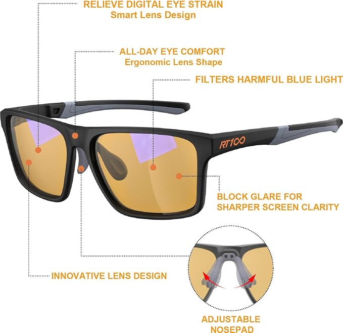 HD Premium Gaming and Computer Screen Yellow Tint Glasses Blue Light Blocking 86% Reduce Glare Anti Eyestrain