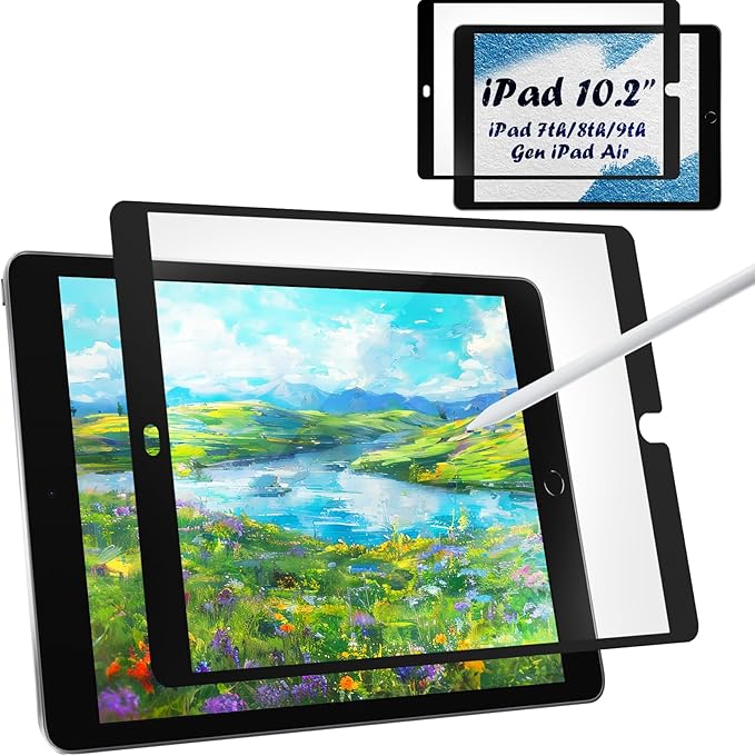 Paper Screen Protector Compatible with iPad 9th 8th 7th Gen 10.2'' Draw and Write Like on Paper, Anti Glare Blue Light Filter, Reusable Film, Bubble-Free Shield, Fingerprint-Proof, Anti-Scratch