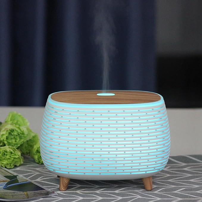 2-in-1 BT Speaker & Ultrasonic Essential Oil Diffuser,Aromatherapy Diffuser Cool Mist Humidifier with 7 Colors Lights for Large Room Home Office,400ml(White+Wooden Grain)