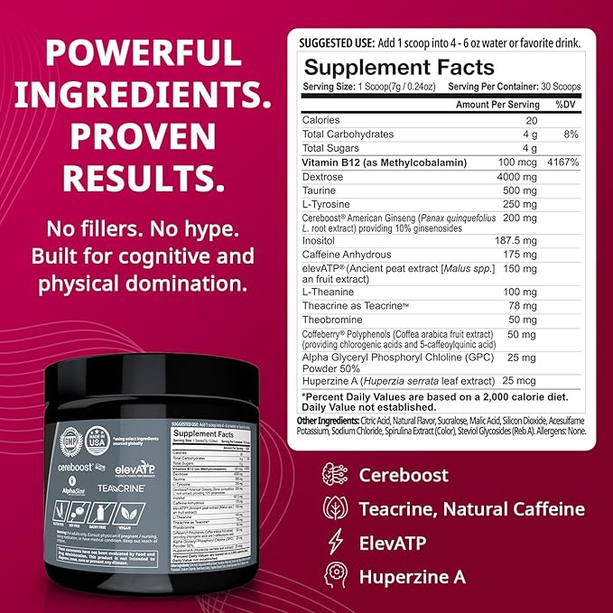 Granite Nutrition GigaBrain Nootropic Energy Powder – Cereboost, Alpha-GPC & ElevATP – Cognitive Focus Supplement for Sustained Energy & Performance – Blood Orange, 30 Servings