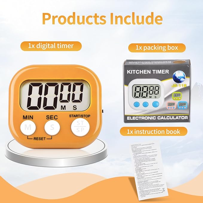 4 Pack Orange Digital Kitchen Timer Magnetic Digital Timer with Big Display Loud Ring Cooking Timers for Cooking, Game, Gym, Break Time, Classroom(4, Orange)