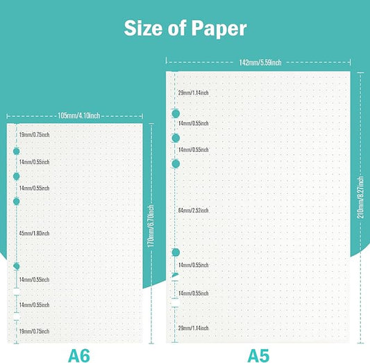 A6 Refill Paper, 320 Pages A6 Loose Leaf Paper 6 Hole Notebook Refills for 6 Ring Refillable Binder Notebook Planner Diary Journals Painting Personal Organiser-Dotted Pages