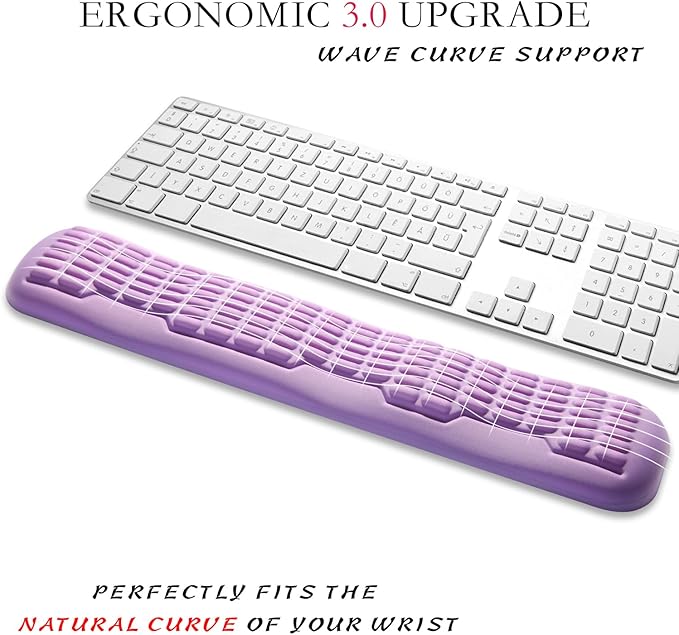 UnivoColors Memory Foam Keyboard Wrist Rest,Latest 3.0 Wave Curve Design,High-Resilience Memory Foam,Non-Slip Base Fits,Full-Sized Keyboards,Ideal for Work and Gaming(Lavender)
