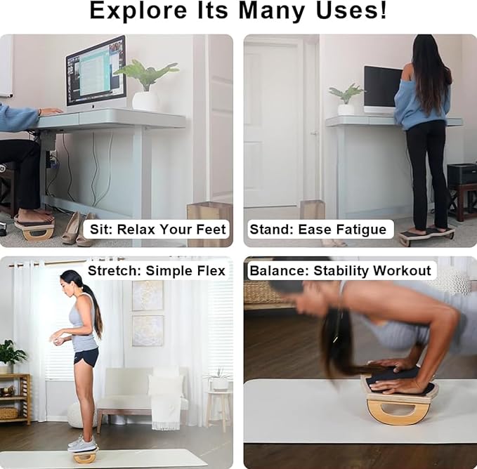 StrongTek Ergonomic Wood Foot Rest for Enhanced Circulation & Comfort, 350lbs Capacity, Rocker Balance Board for Standing Desks, Non-Slip, No Assembly, 18" Wide - Ideal for Office/Home