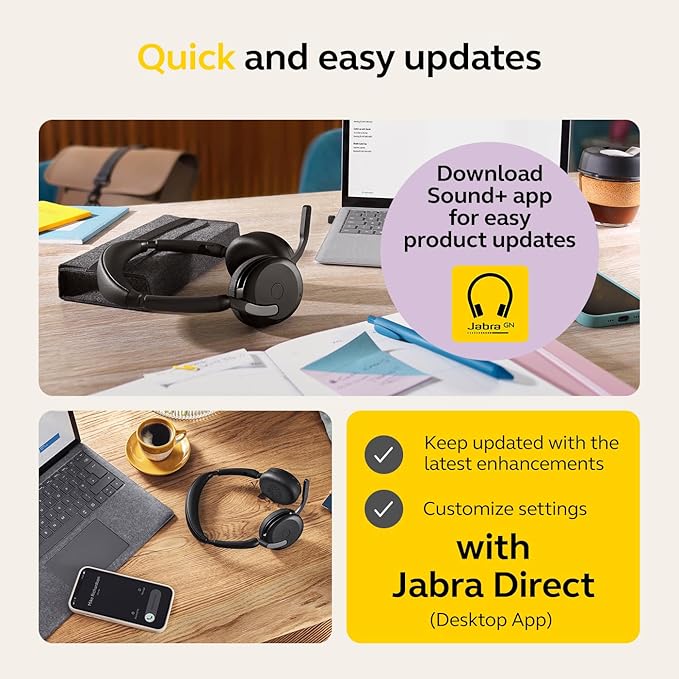 Jabra Evolve2 65 Flex Stereo Headset with Bluetooth, Wireless Charging Pad - Noise-Cancelling ClearVoice Technology & Hybrid Active Noise Cancellation - Works with Leading UC Platforms - Black
