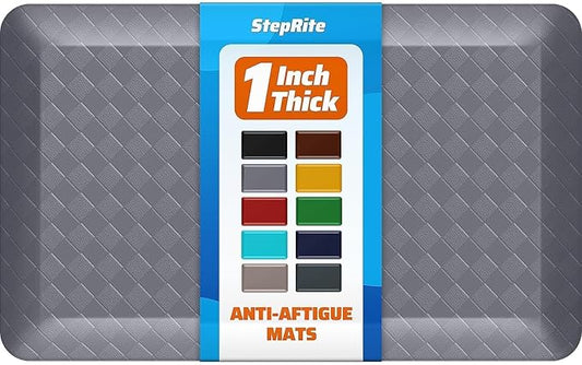 StepRite 1” Thick Kitchen Mats for Floor, Anti Fatigue Kitchen Rugs, Non-Slip,Heavy Duty Waterproof Kitchen Rug, Standing Desk Mat for Home, Kitchen, Office, (Grey)