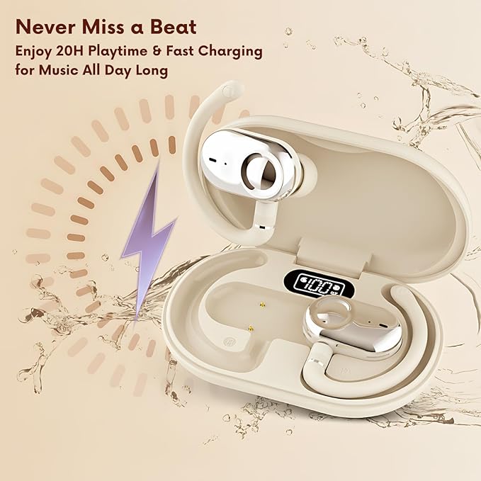 Open Ear Earbuds, Open Ear Headphones with 16mm Speakers, Bluetooth 5.4 Wireless, Biaxial Rotation, Lightweight, 20H Playtime, Over Ear Bluetooth Headphones for Running, Workout, IPX5 Waterproof