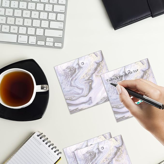Sticky Notes 3x3 Inches, 2 Pads Cute Colorful Self-Stick Note Pads, Easy to Post for Home, Office and Daily Life Organization Luxury Blue Marble