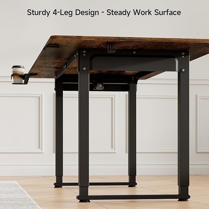 71x32 Inch Adjustable Standing Desk with 4 Legs, Stand-up Desk Features a Rectangular Top, Dual-Motor Lift, and Memory Presets (28-46Inch) for Home Offices or Computer Workstations, Rustic Brown