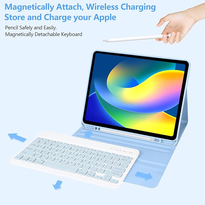 besky Keyboard Case for iPad Pro 12.9 inch (5th, 6th Generation) & New Air 13 inch M2 (Only Applies to 3 iPads Model) - Wireless Detachable Keyboard- Pencil Holder, with Auto Sleep/Wake Function