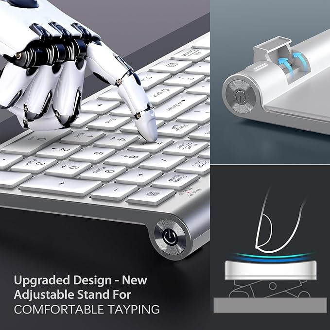 JOYACCESS Wireless Keyboard and Mouse, Ergonomic,Dustproof and Portable Wireless Keyboard with Number Keypad, Adjustable DPI Computer Mouse for Laptop,PC, Windows-Silver White