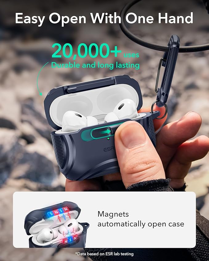 ESR for AirPods Pro 2 Case (2023/2022/2019, 2nd/1st Gen), Compatible with AirPods Pro 2nd Generation (USB-C/Lightning Cable), Effortless MagSafe, Drop-Proof Lock, Easy Open, Cyber Series,Blue