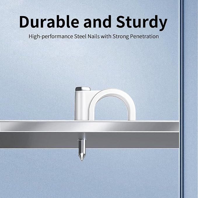 Cable Clips, 100 Pcs, 8mm, Wire Wall Clips with Steel Nails, Cable Management Organizer Clips, Cable Tacks Coax Holder Clips, RG6 RG59 CAT6 RJ45 Cable Cord Clips, White