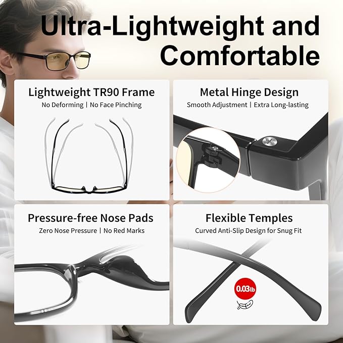 Blue Light Blocking Glasses, HD Vision Blue Light Filter Glasses, Anti Eye Fatigue for Gamers and Office Workers, Experience Comfort for Computers, Smartphones, and TVs
