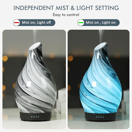 Essential Oil Diffuser Aroma Diffuser- 200 ml Art Glass Ultrasonic Cool Mist Oil Diffuser for Aromatherapy Waterless Auto-Off & 7 Colors Changed LED Light for Home Office Decor & Gift(200ml-Watertank)