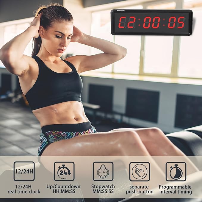 Independent Button Type 1.5-inch Fitness Room Rest Timer, Suitable for Gym Exercise/School/Home Exercise/Boxing Gym/Indoor Rock Climbing (1.5 inch 6-Digit red)