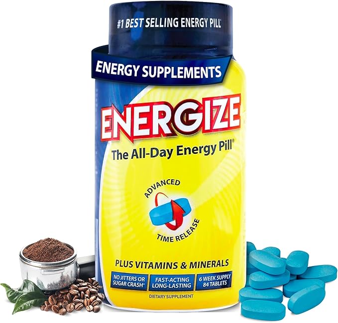 iSatori Energize Caffeine Pills - Fast Acting All-Day Energy Supplement with Time Release Caffeine & Natural Nootropic Support - No Jitters or Crash - Energy Vitamins for Men and Women - (84 Tablets)