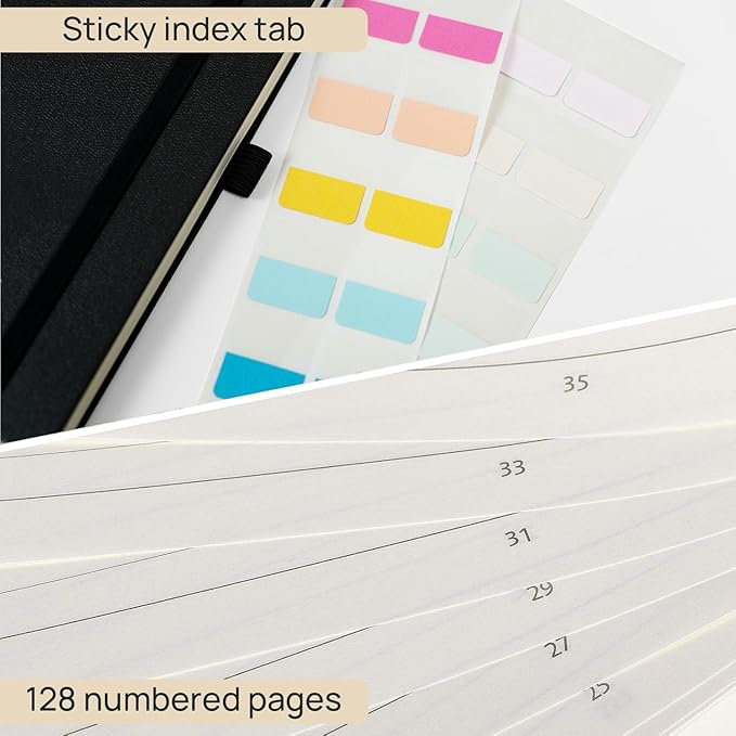 POPRUN Lined Journal Notebook for Women & Men, A5 Medium Size 5.25''x 8'', 120GSM Thick Paper, 128 Numberd Pages, Hardcover, Index Tabs, College Ruled Notebook for Work & Note Taking - Haze Blue