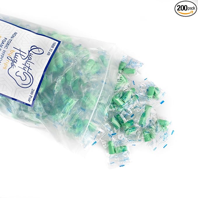 Quality Foam Earplugs 200 Pair - 32dB Noise Cancelling Soft High Decibel Ear Plugs for Noise Reduction Ear Protection Concerts Loud Music