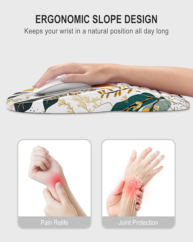 Auhoahsil Ergonomic Mouse Pad with Wrist Rest, Slope Computer Mouse Mat with Wrist Support, Memory Foam Filling, Non-Slip Silicone Base, Pain Relief, for Gaming & Work, 8 x 12 in, White Flowers