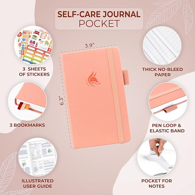Clever Fox Self-Care Journal Pocket – Daily Reflection Notebook – Mental Health & Personal Development Planner, Meditation & Mood Log (Light Pink)