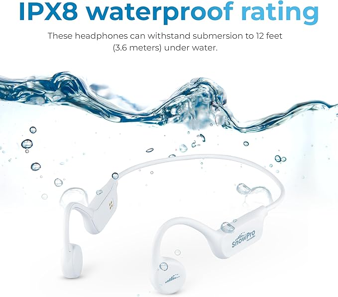 H2O Audio Snow PRO Bone Conduction Bluetooth Open Ear Headset with MP3 Player - Waterproof Multi-Sport Headphones for Skiing, Snowboarding, Cross Country Skiing - White